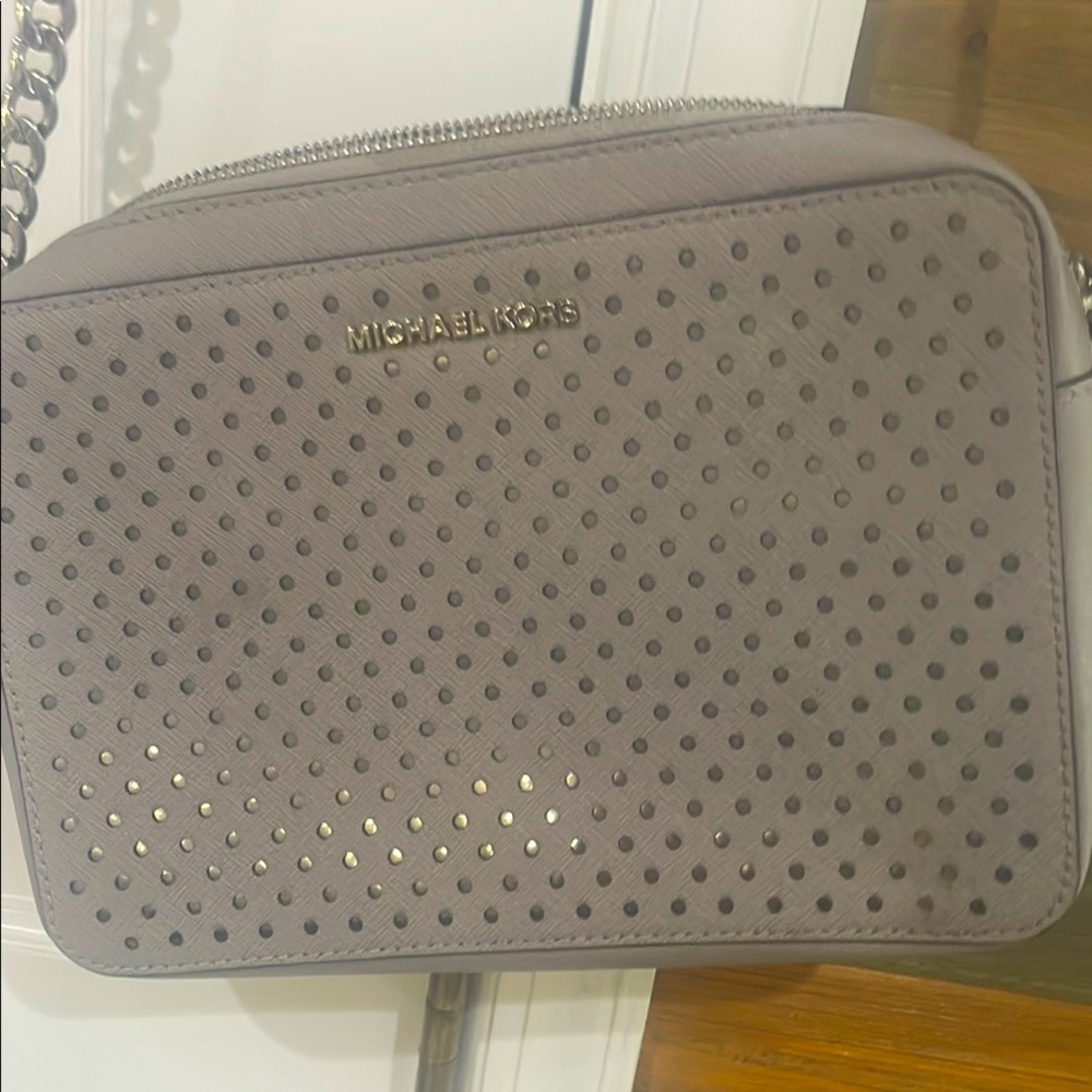Michael Kors Taupe Perforated Shoulder Bag